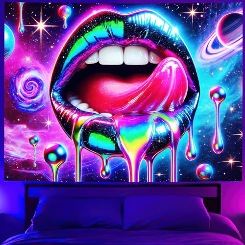 Blacklight Tapestry Lips UV Wall Art 78 x 59 Inch
