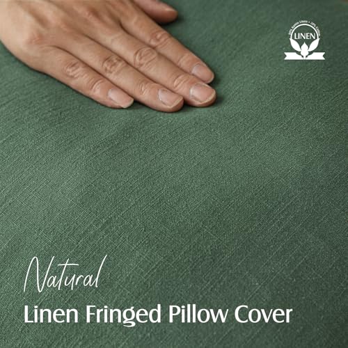 Boho Linen Fringe Lumbar Throw Pillow Covers 12×20 Pine Green (2 Count)