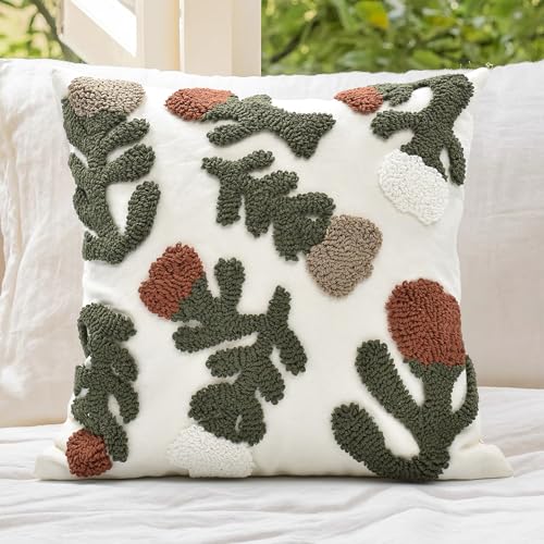 Throw Pillow Covers 18x18 Boho Tufted Fall Floral for Couch