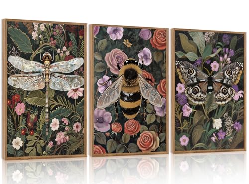 Moody Boho Flowers Insect Framed Wall Art (3 Count)