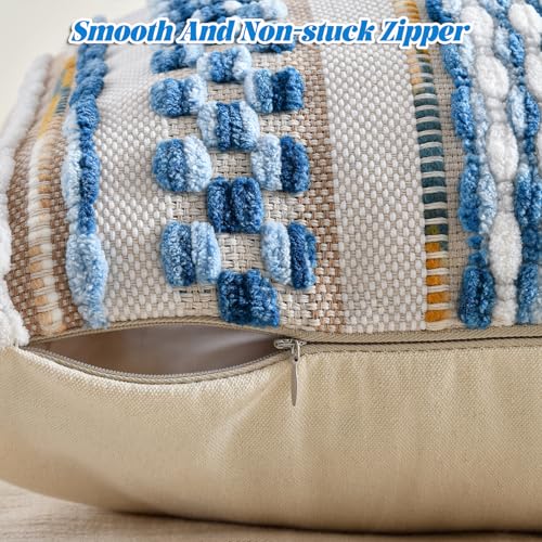 Chenille Striped Textured Boho Throw Pillow Covers Aesthetic with Tassels Woven Decorative Pillow Case for Couch Bed Sofa Bedroom Modern Funky 18 x 18