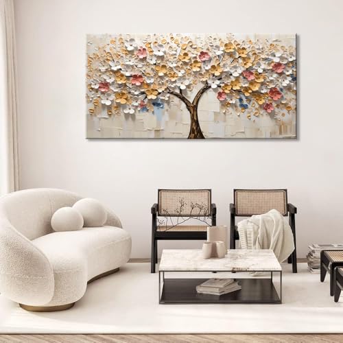 Abstract Wall Art Teal Nature Tree of Life Canvas Painting Picture