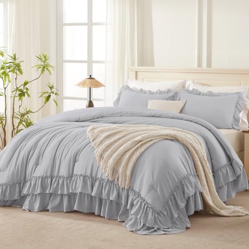 Silver Gray Ruffle Full Size Comforter Set