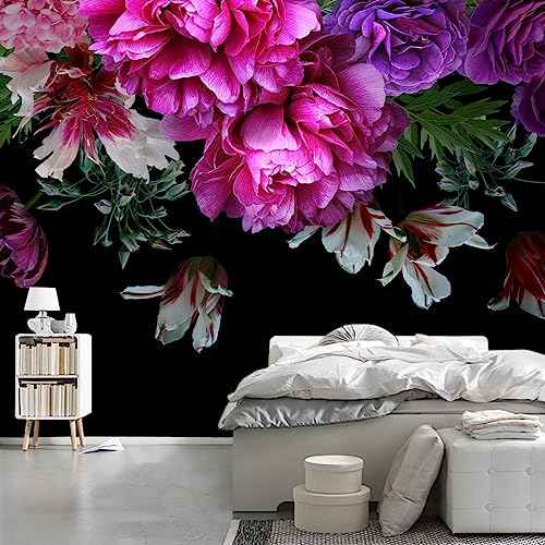 Purple Floral Peony Wallpaper Mural Peel and Stick for Bedroom