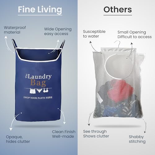 Fine Living Co. Large Hanging Laundry Hamper with Over Door Hooks & Adhesive