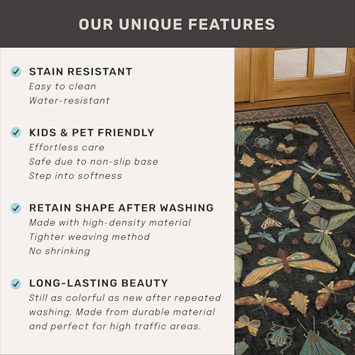 Green and Black 3x10 Wide Washable Runner Rugs for Hallway (30 Sq Ft)