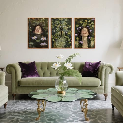 3 Pcs The Fate of Ophelia Framed Canvas Wall Art 16x24 Inch