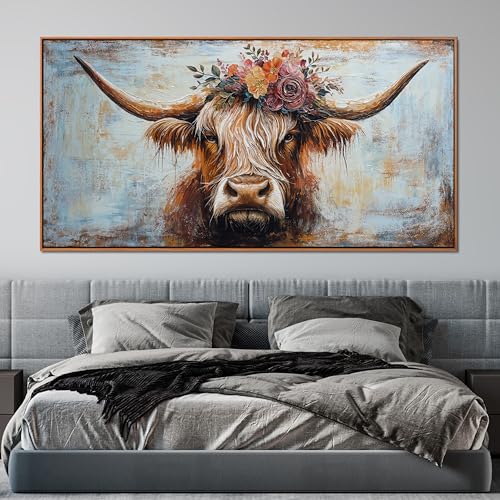 Canvas Wall Art Decor Canvas Art Wall Decor Highland Cow Wall Art Prints Wall Art Picutures for Living Room Large Vintage Wall Art Decor Framed Artwork for Walls Home Bedroom Office Decorations 29" X 59"
