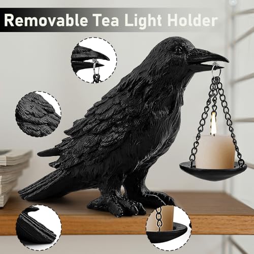 Raven Gothic Home Decor Fake Crow Light Holder Raven Lamp Tealight Candle Holder Resin Raven Statue 4PCS (4 Count)