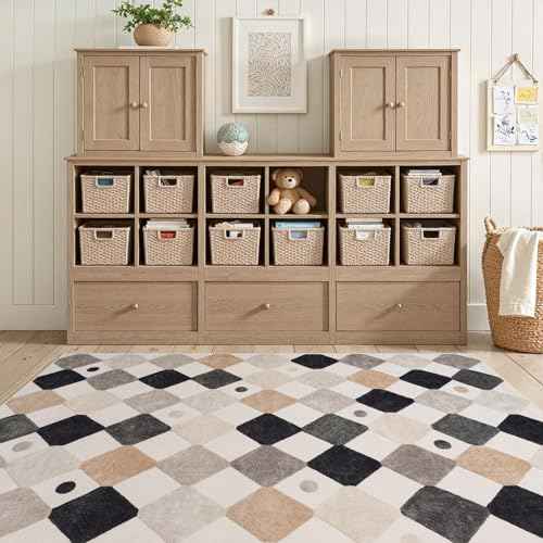 4x6 Checkered Area Rug Washable Classroom Kids Rug Marble (24 Sq Ft)