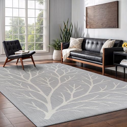 Washable Indoor Outdoor Rug 6x9 Modern Area Rugs Branch Pattern Non Shedding Waterproof Easy Clean Patio Deck Porch Living Room Bedroom Garden RV (54 Sq Ft)