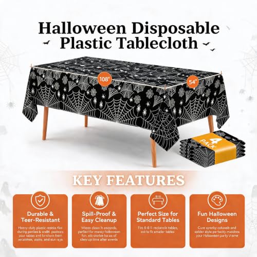 Halloween Tablecloth Plastic Black Spider Web Disposable Table Cover