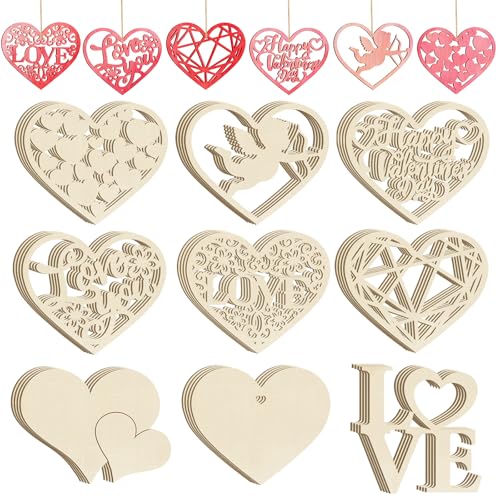 36PCS Wooden Heart Ornaments to Paint Valentine's Day Craft (36 Count)