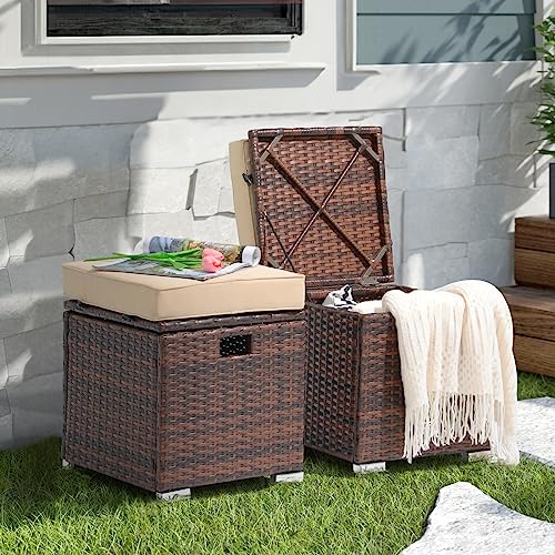 2 Piece Outdoor Patio Ottoman with Storage