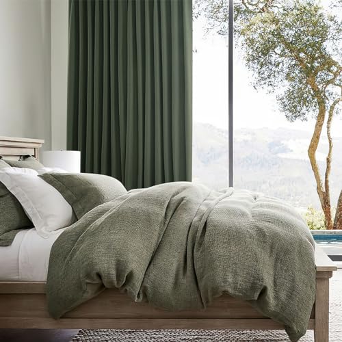 Dark Academia Decor Olive Green Textured Blackout Curtains Panels 108 Inches Lengh Large Window Extra Long Luxury Curtains for Living Room Flax Linen Drapes Pinch Pleated (2 Count)