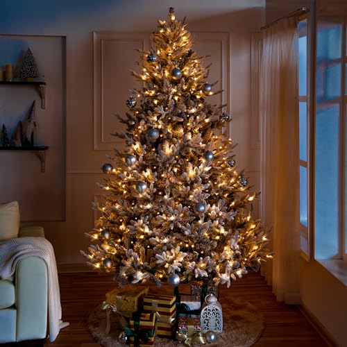 Ginebra 6.5ft Snow Flocked Christmas Tree Prelit with 2456 Branch Tips