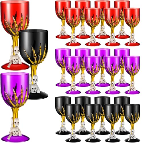 24 Pcs Halloween Plastic Goblets Gothic 3D Skull Wine Cups 10 oz (24 Count)