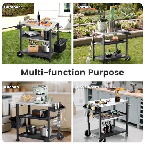 3 Shelf Grill Cart for Outdoor with Stainless Steel Top