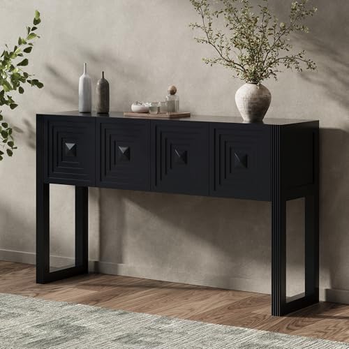 55" Carved Console Table with 3 Soft