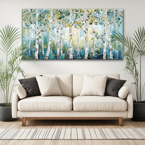 Abstract Teal Grove Canvas Paintings Prints Modern Tree Wood Artwork Decor Wall Art for Living Room Bedroom Offices
