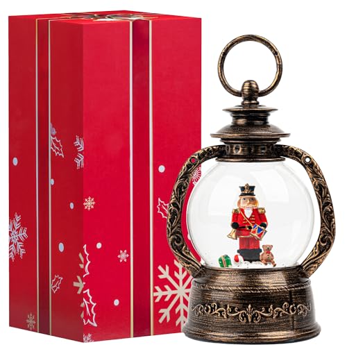 Christmas Snow Globe Lantern Water Glittering Nutcracker with Music & Timer