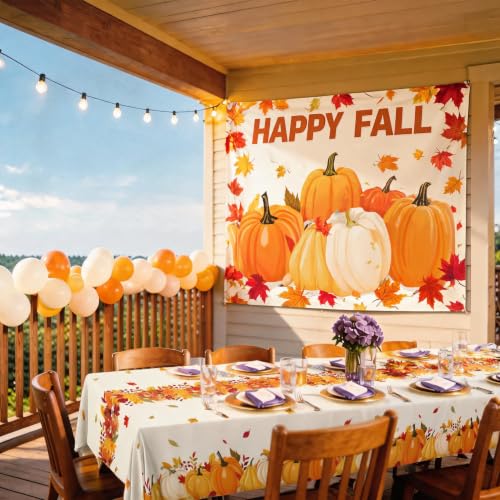 Fall Plastic Tablecloth 12 Packs Thanksgiving Disposable Table Cloth 54x108 Rectangle Table Cover with Pumpkin & Maple Leaf for Holiday Dinner Party Decorations Outdoor Picnic & Baby Showers