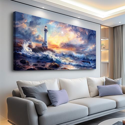 Canvas Wall Art For Bedroom Wall Decorations For Living Room Modern Office Wall Decor Seaside Scenery Lighthouse Mountain Pictures Printed Artwork Restaurant Home Decor Aesthetics 20"X40"