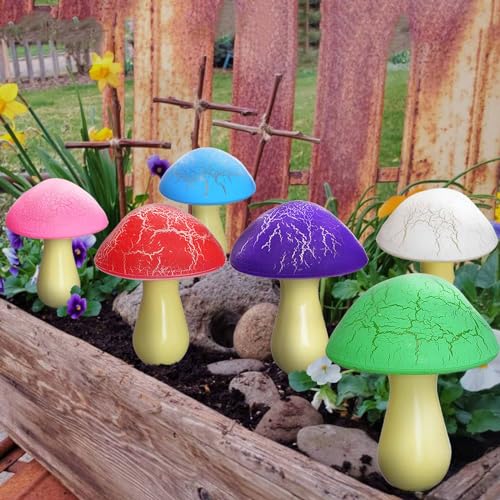 8 Pack Cracked Mushrooms for Garden Decor (8 Count)