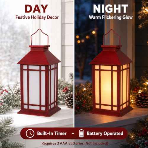 13 Inch Outdoor Decorative Lanterns with LED Candle Timer