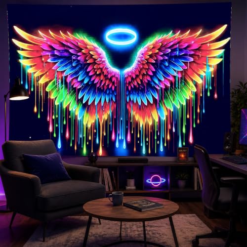 Blacklight Tapestry Angel Wings Party Wall Decor 78 x 59 Inch