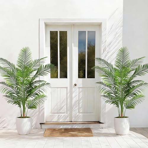 2 Pack Artificial Palm Tree Indoor Plant 5FT Tall Fake Tropical Palm Tree in Pot (2 Count)