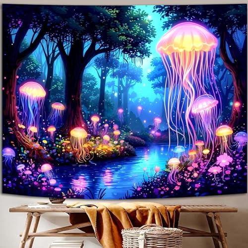 Blacklight Jellyfish Forest Tapestry