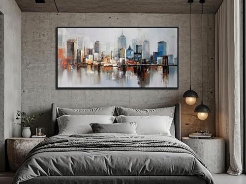 Brooklyn Bridge Wall Art Modern New York Abstract Canvas Cityscape Painting Colorful NYC Skyline Textured Picture for Living Room Bedroom Home Office Wall Decor