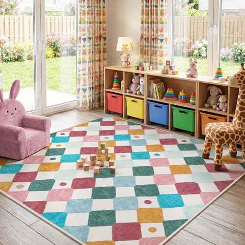6x6 Square Rug Washable Kids Playroom Rug Colorful Playmat Confetti (36 Sq Ft)