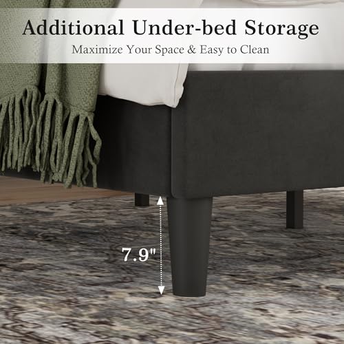 Full Size Bed Frame with Upholstered Headboard