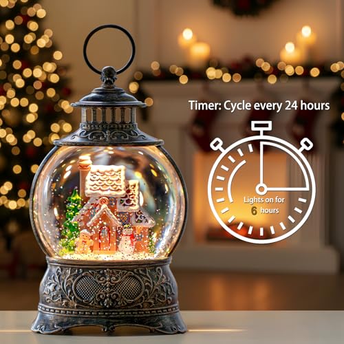 Christmas Snow Globes Christmas Water Lantern with Gingerbread Man & Snowman