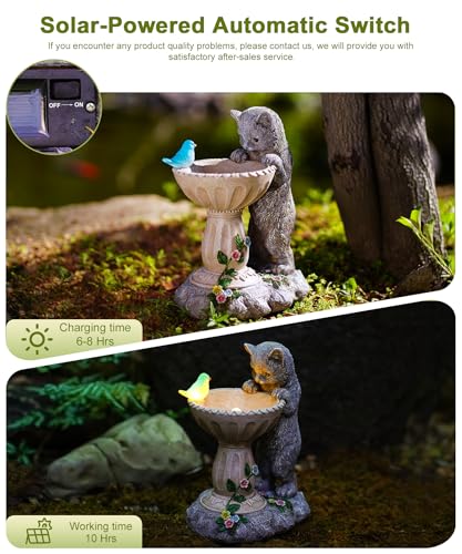 Solar Cat Birdbath Garden Statue