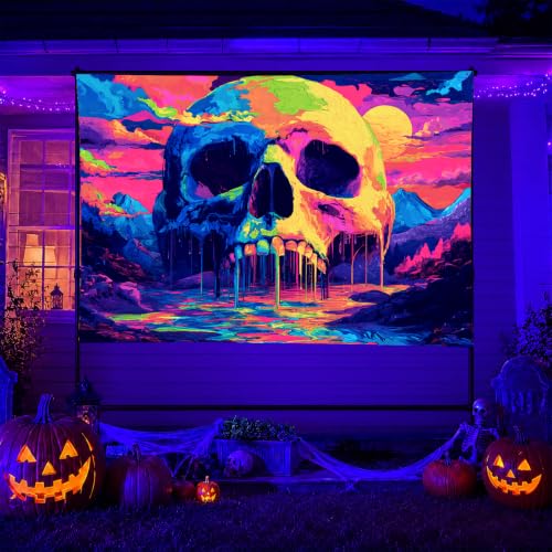 Blacklight Tapestry Melting Skull Neon Wall Art 78 x 59 Inch