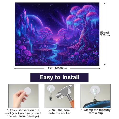 Blacklight Tapestry Fantasy Forest Wall Hanging 78 x 59 Inch