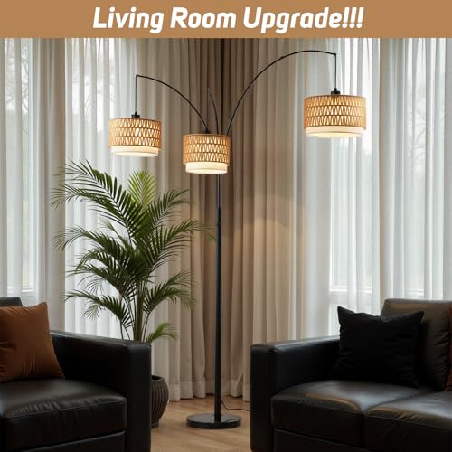 80'' Rattan Arc Floor Lamp for Living Room