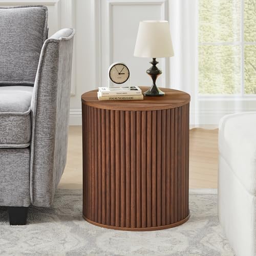 Fluted Round Side Table with Storage