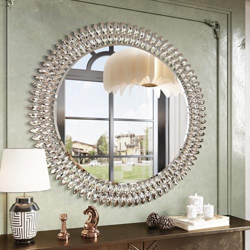 36" Jeweled Luxury Round Decorative Wall Mirror