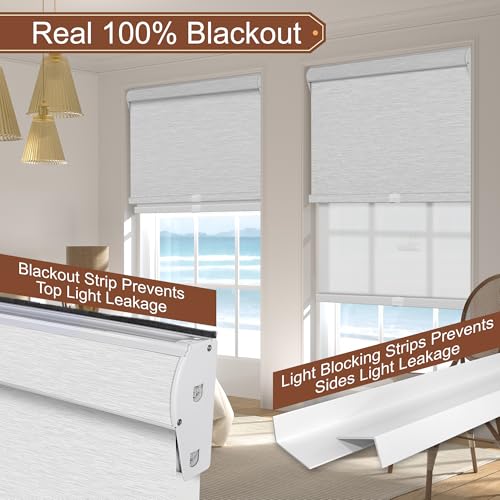 Cordless Dual Roller Shades. White.52 W x 44" H