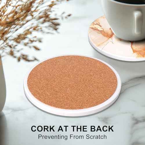 6 Pcs Gold Marble Abstract Ceramic Coasters with Holder for Coffee Table (6 Count)
