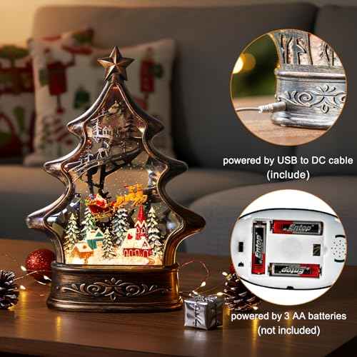 Christmas Snow Globe Lantern Water Glittering Buildings Santa's Deer with Music& Timer