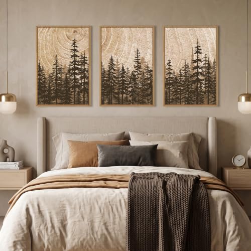 Rustic Pine Tree Forest Framed Canvas Wall Art Set