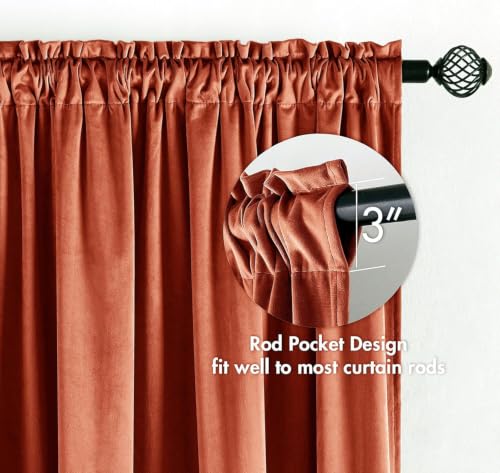 Fall Burnt Orange Blackout Velvet Curtains 108 Inch Long 52"x108" (2 Count)
