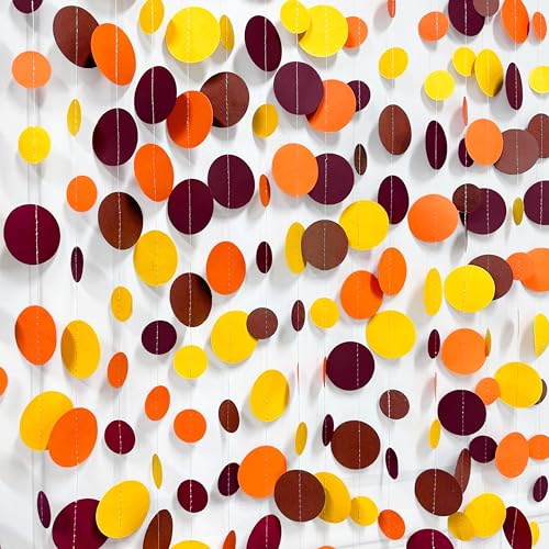 46Ft Fall Party Decorations Polka Dots Garlands Orange Yellow Burgundy Brown Hanging Paper Circle Dots Streamer for Birthday Wedding Shower Fall Autumn Thanksgiving Harvest Party Decor Supplies