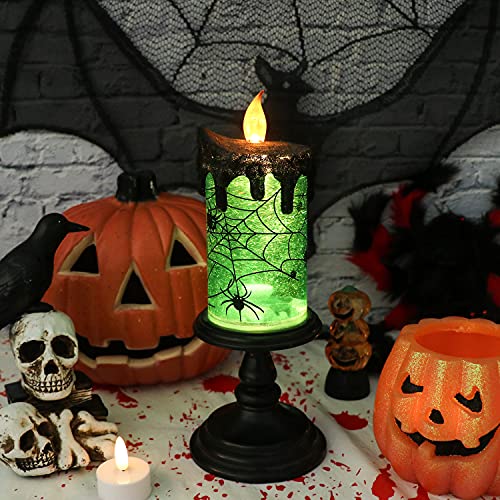 Spider Halloween Snow Globe Flameless Candle Battery Operated