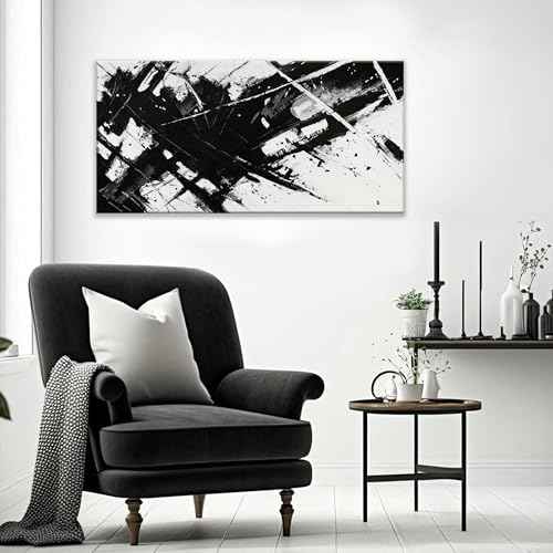 Abstract Wall Art For Living Room Black And White Wall Art 24 × 48 Inch